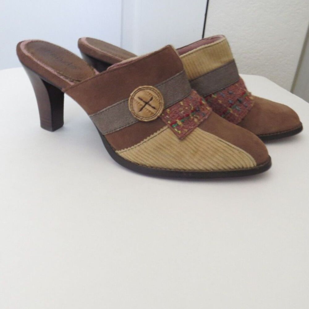 Kenzie Women's Touch Y2K Brown Suede & Corduroy Patchwork Mules 10M EUC